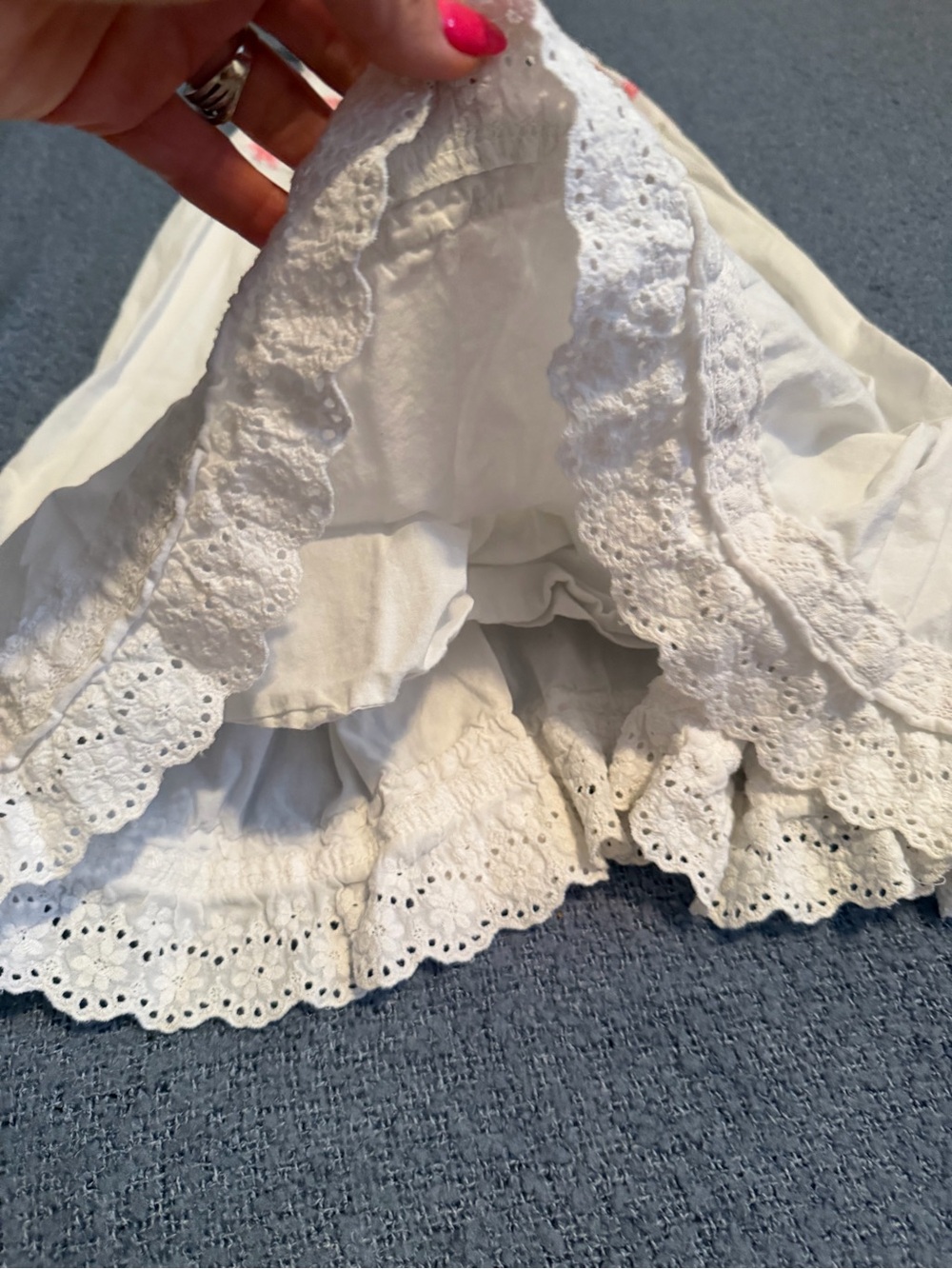 White Eyelet Sundress with Pink Floral Embroidery and Bow - Picture 3 of 6